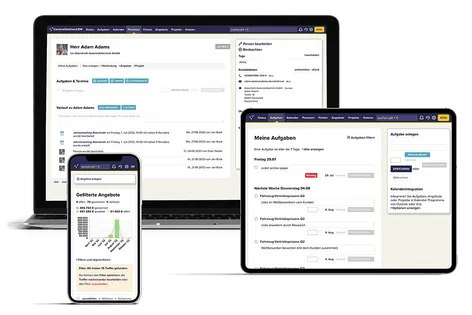 Laptop, Tablet und Handy mit CentralStationCRM.