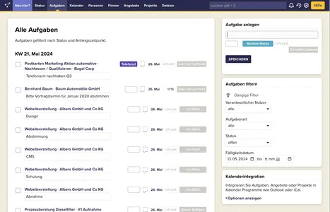 Aufgaben-Übersicht im CRM