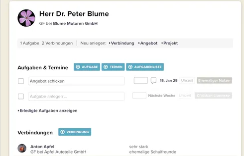 Screenshot der Verbindungen bei CentralStationCRM.