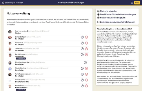 Nutzerverwaltung im CRM.