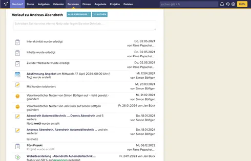 Personen-Detailansicht im CRM.