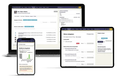 Laptop, Tablet und Handy mit CentralStationCRM.