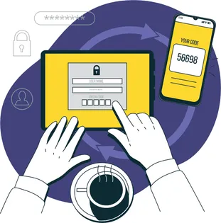 Eine Kaffeetasse, ein Handy und ein Tablet. Illustration für 2-Factor-Authentification.