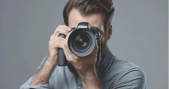 Ein Mann hält eine Kamera in der Hand und fotografiert