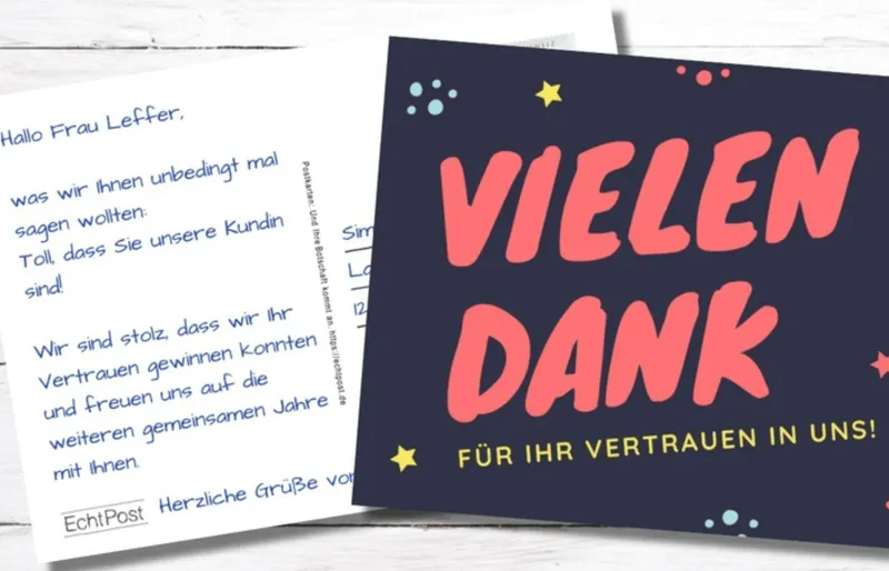EchtPost - Vielen Dank Postkarte