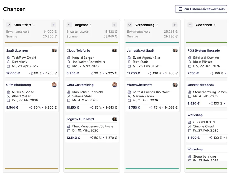 Screenshot der Pipeline Ansicht von CentralStationCRM.