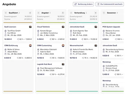 Screenshot der Pipeline Ansicht von CentralStationCRM.
