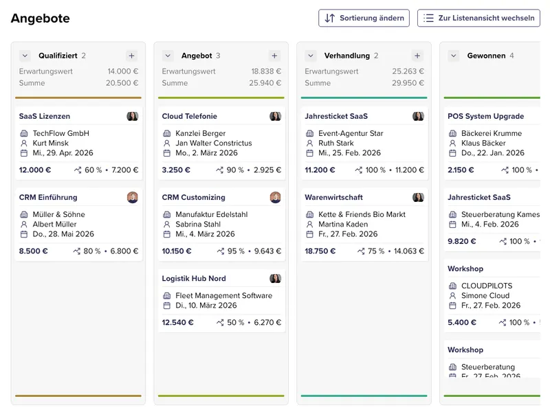 Screenshot der Pipeline Ansicht von CentralStationCRM.