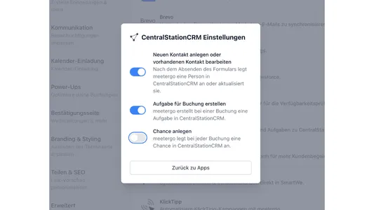 Einstellungen Meetergo und CRM