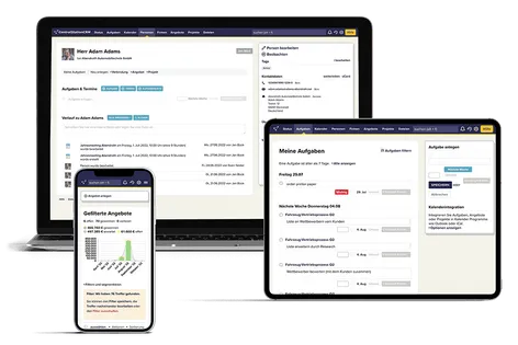 Laptop, Tablet und Handy mit CentralStationCRM.
