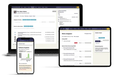 Laptop, Tablet und Handy mit CentralStationCRM.